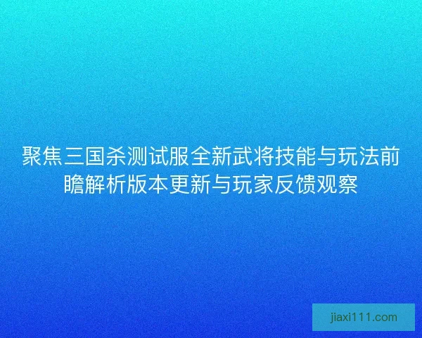 聚焦三国杀测试服全新武将技能与玩法前瞻解析版本更新与玩家反馈观察