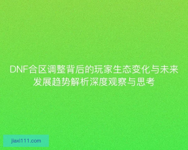 DNF合区调整背后的玩家生态变化与未来发展趋势解析深度观察与思考 DNF合区调整背后的玩家生态变化与未来发展趋势解析深度观察与思考